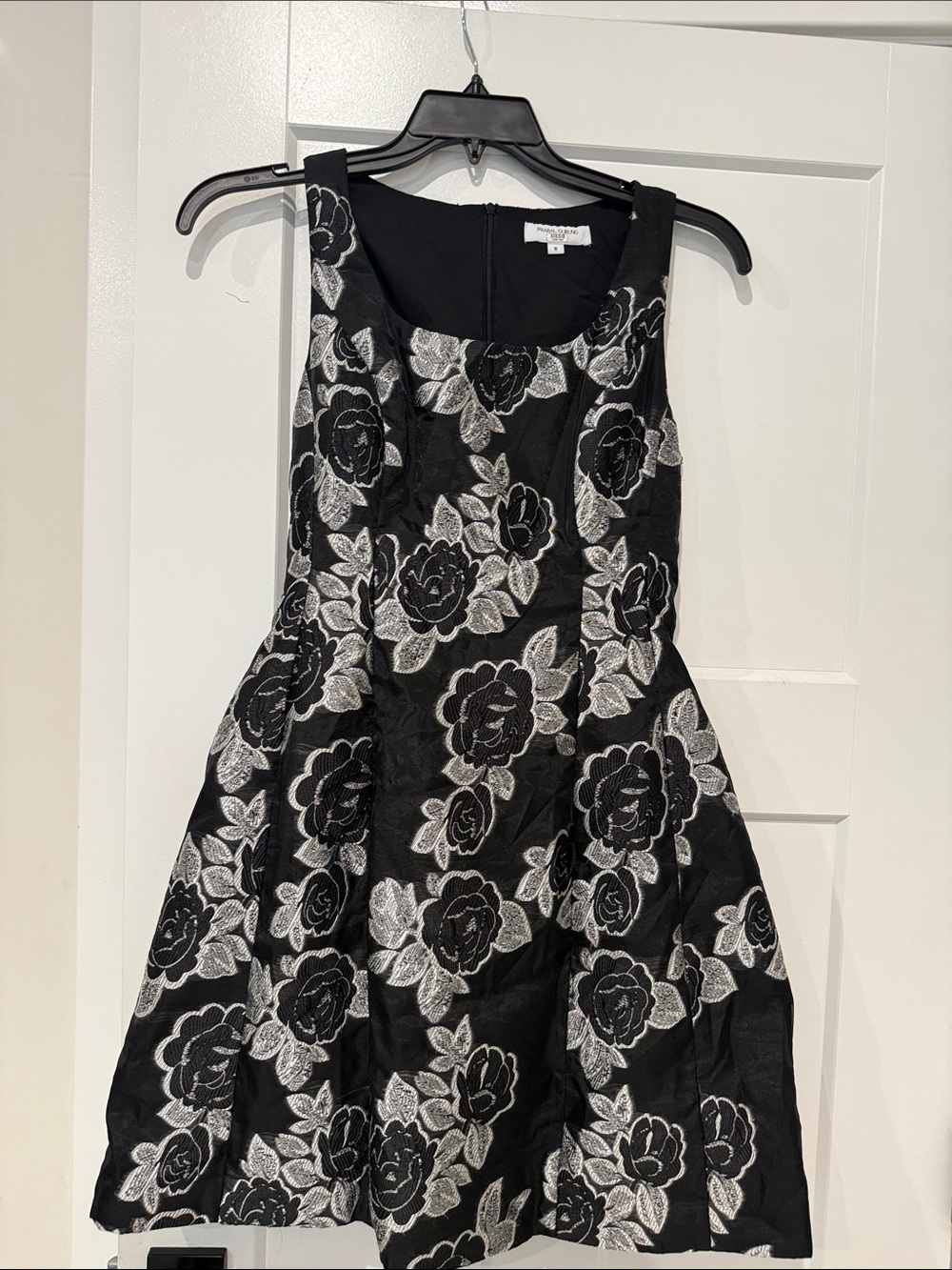 Prabal Gurung Black Mini Dress with Silver Floral Appliqué